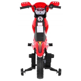 Motorek Cross dla dzieci Pojazd na akumulator Czerwony + Pomocnicze kółka + Dźwięki LED