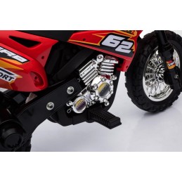 Motorek Cross dla dzieci Pojazd na akumulator Czerwony + Pomocnicze kółka + Dźwięki LED