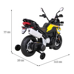 Motor BMW F850 GS na akumulator dla dzieci Żółty + Kółka pomocnicze + Audio LED + Wolny Start + EVA