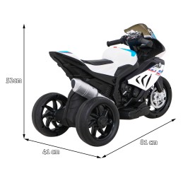 Motor BMW HP4 na akumulator dla dzieci Biały + 3 Koła + LED + MP3 USB + Ekoskóra