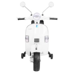 Skuter Vespa elektryczny dla dzieci Biały + Kółka pomocnicze + Audio + Ekoskóra + EVA + Wolny Start