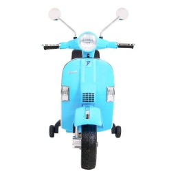 Skuter Vespa elektryczny dla dzieci Niebieski + Kółka pomocnicze + Audio + Ekoskóra + EVA + Wolny Start