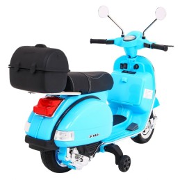 Skuter Vespa elektryczny dla dzieci Niebieski + Kółka pomocnicze + Audio + Ekoskóra + EVA + Wolny Start