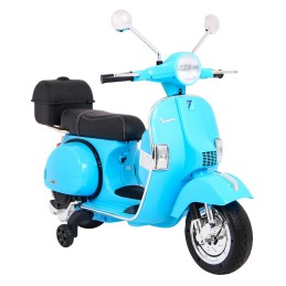 Skuter Vespa elektryczny dla dzieci Niebieski + Kółka pomocnicze + Audio + Ekoskóra + EVA + Wolny Start