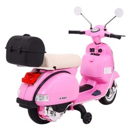 Skuter Vespa elektryczny dla dzieci Różowy + Kółka pomocnicze + Audio + Ekoskóra + EVA + Wolny Start