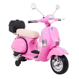 Skuter Vespa elektryczny dla dzieci Różowy + Kółka pomocnicze + Audio + Ekoskóra + EVA + Wolny Start