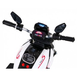 Motorek Fast Tourist na akumulator dla dzieci Biały + Audio + Światła + Ekoskóra