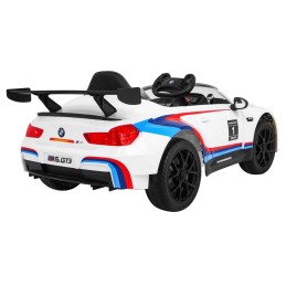 BMW M6 GT3 Auto na akumulator dla dzieci Biały + Nawiew powietrza + Dźwięki MP3 Światła + Pilot